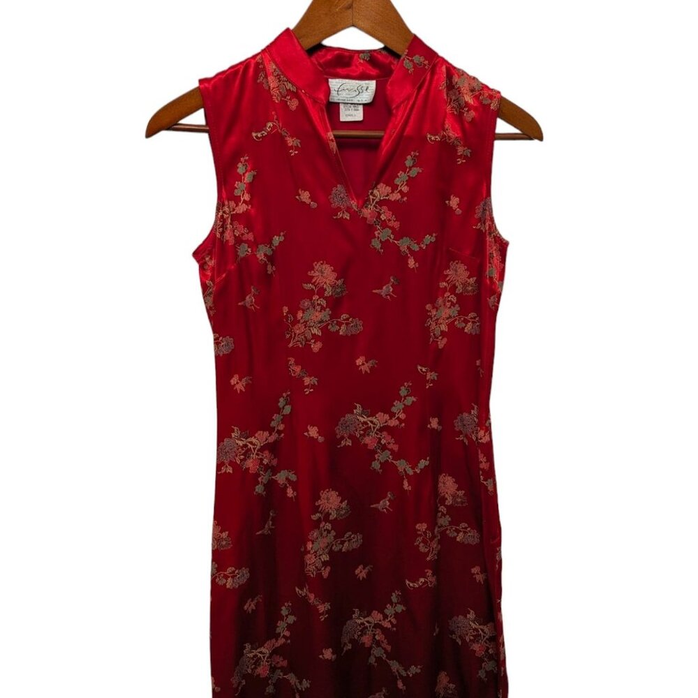 Vintage Y2K Finesse Red Chinese Oriental Asian Satin Sheath Dress QiPao Small - Picture 2 of 8